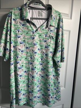 Callaway Mint Green Golf Polo with Blue, White and Pink Print